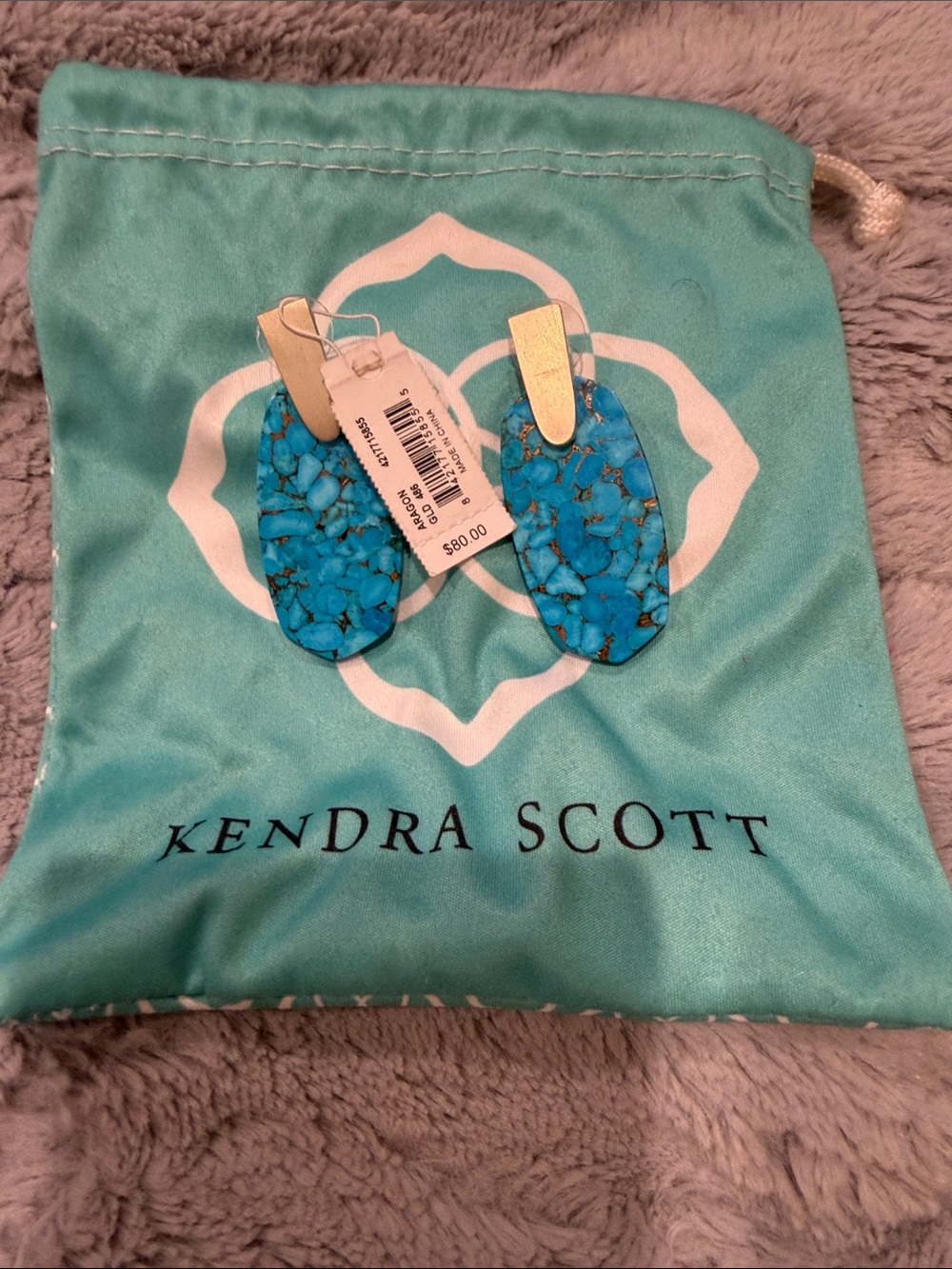 Kendra Scott Blue Turquoise Marbled Drop Earrings with Gold Accents